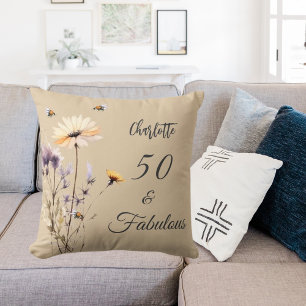 Cojín Decorativo Flores salvajes moradas beige 50 fabulosos cumplea
