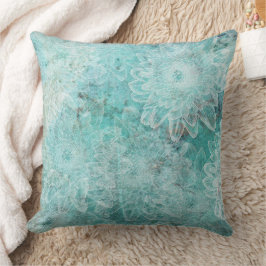 Cojín Decorativo Flores Selladas Fondo Azul Teal