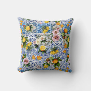 Cojín Decorativo Flores sicilianas y patrón de limón