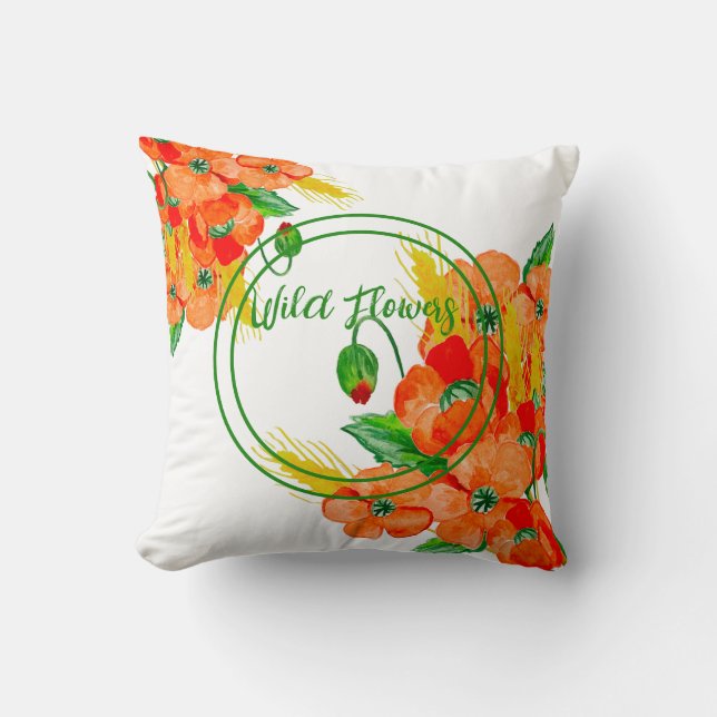Cojín Decorativo Flores silvestres acuarela (Anverso)