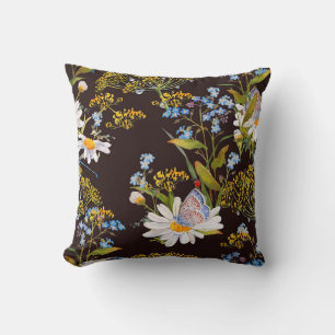 Cojín Decorativo Flores silvestres: acuarela de fondo negro