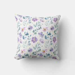 Cojín Decorativo Flores silvestres acuarela verde púrpura