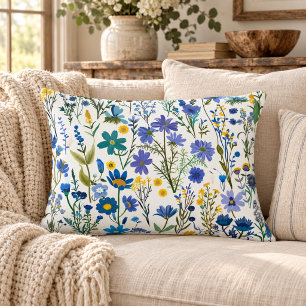 Cojín Decorativo Flores silvestres azules rústicas francesas de jar