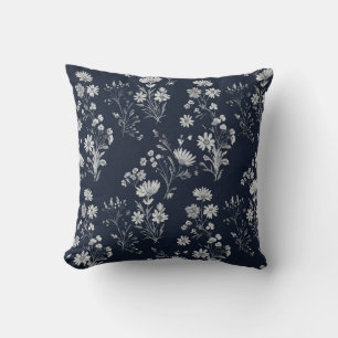 Cojín Decorativo Flores silvestres blancas y azul intenso