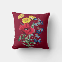 Cojín Decorativo Flores silvestres botánicas vintage Bouquet Borgoñ
