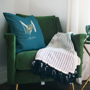 Cojín Decorativo Flores silvestres color de agua azul monográfico