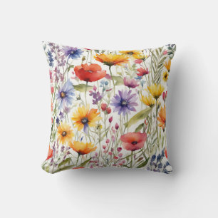 Cojín Decorativo Flores silvestres coloridas amapolas y margaritas