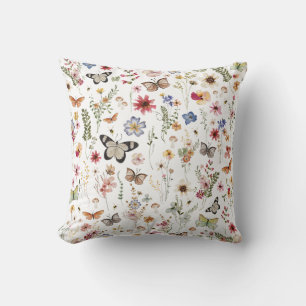 Cojín Decorativo Flores silvestres coloridas mariposas botánicas