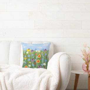 Cojín Decorativo Flores silvestres con cielos azules