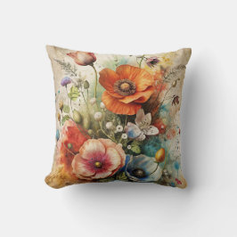 Cojín Decorativo Flores silvestres de acuarela brillantes