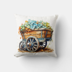 Cojín Decorativo Flores Silvestres De bonito En Un Carro De Madera