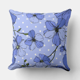 Cojín Decorativo Flores silvestres de lino azul vectorial puntos de