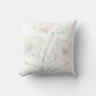 Cojín Decorativo Flores Silvestres de Pastel Suave Acuarela Gracia