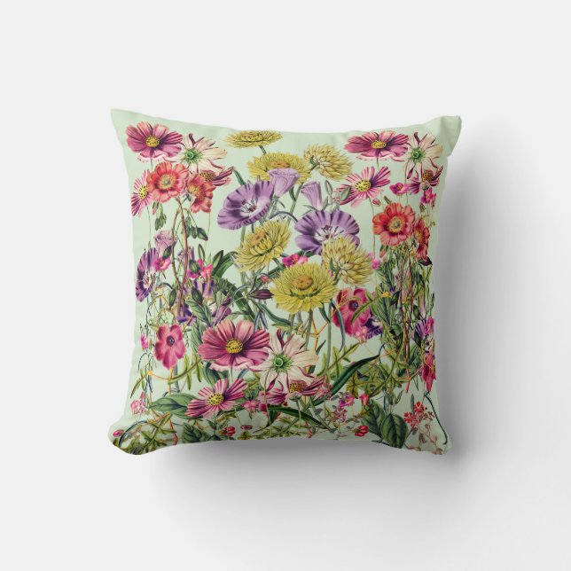 Cojín Decorativo Flores silvestres de pradera sobre verde (Anverso)