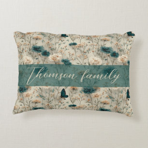 Cojín Decorativo Flores silvestres de primavera vintage y mariposa
