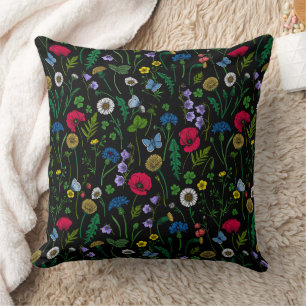 Cojín Decorativo Flores silvestres en negro