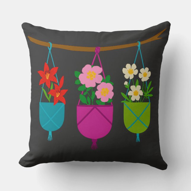 Cojín Decorativo flores silvestres en plantadores vibrantes (Anverso)