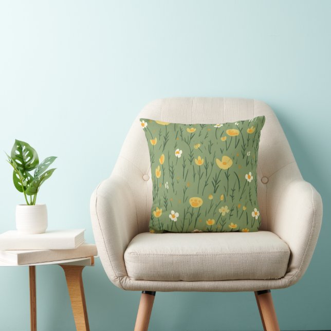 Cojín Decorativo Flores silvestres en verde (Silla)