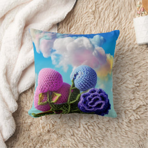 Cojín Decorativo Flores silvestres ganchilladas en las nubes