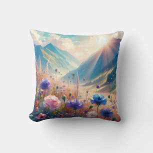 Cojín Decorativo Flores silvestres Montañas Luz del sol