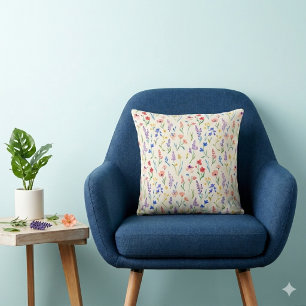 Cojín Decorativo Flores silvestres pastel lavanda rosa azul salmón