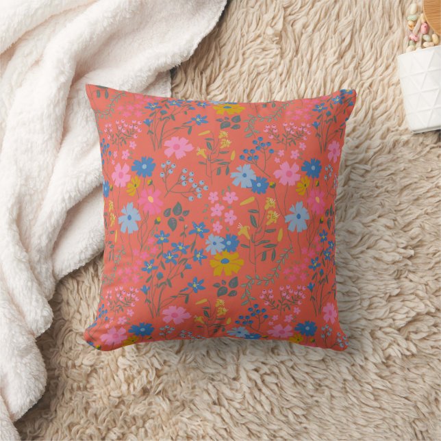 Cojín Decorativo Flores silvestres rojas modernas Boho (Manta)