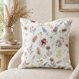 Cojín Decorativo Flores silvestres románticas acuarela pastel
