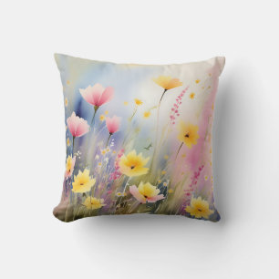 Cojín Decorativo Flores Silvestres Románticas De Color Rosa Y Amari