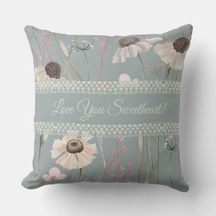 Cojín Decorativo Flores 🌸 silvestres románticas en el encaje de Ch
