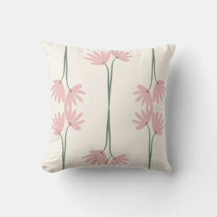 Cojín Decorativo Flores Silvestres Rosadas Dibujadas a Mano Crema