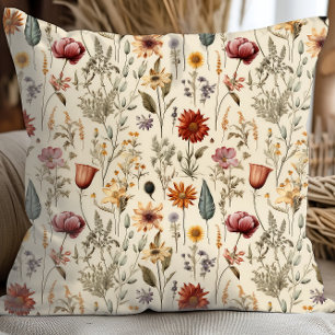 Cojín Decorativo Flores silvestres secas vintage burgundy rosa amar