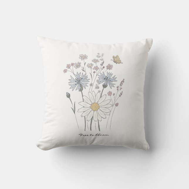 Cojín Decorativo Flores silvestres y mariposa (Anverso)