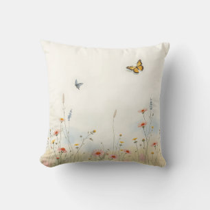 Cojín Decorativo Flores silvestres y mariposas Pastel Watercolor
