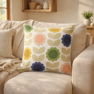Cojín Decorativo Flores Tallos de Verano Retro Groovy