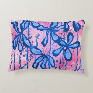 Cojín Decorativo Flores Tinte Abstracto Rosa Azul