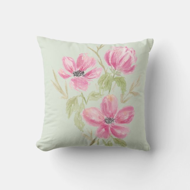 Cojín Decorativo Flores triples rosadas en acuarela (Anverso)