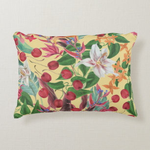 Cojín Decorativo Flores tropicales cereza: marea sin mar acuarela