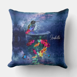 Cojín Decorativo Flores tropicales, colibrí, mariposa y estrellas