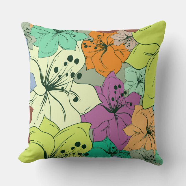 Cojín Decorativo Flores tropicales coloridas (Anverso)