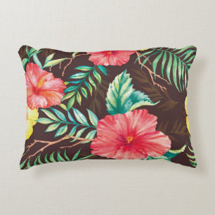 Cojín Decorativo Flores tropicales coloridas fondo oscuro