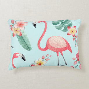 Cojín Decorativo Flores tropicales Flamingos Patrón de acuarela