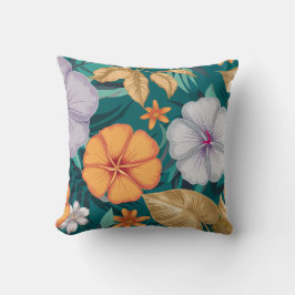 Cojín Decorativo Flores tropicales, flores delgadas y hojas doradas