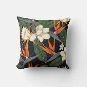 Cojín Decorativo Flores tropicales, fondo oscuro, sin costura flora