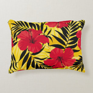 Cojín Decorativo Flores tropicales hojas de palma, patrón vintage.