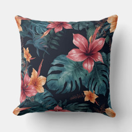 Cojín Decorativo Flores Tropicales Nocturnas Patrón Botánico Vibran