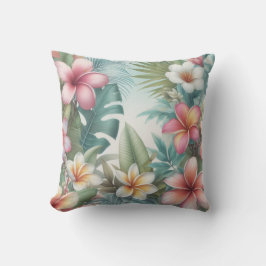 Cojín Decorativo Flores tropicales rosadas pasteles botánicas hawai