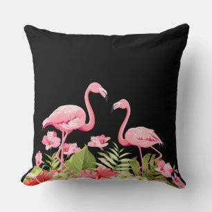 Cojín Decorativo Flores Tropicales y Diseño de Flamencos