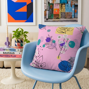 Cojín Decorativo Flores Verde azuladas de asbtracto amarillo azul m