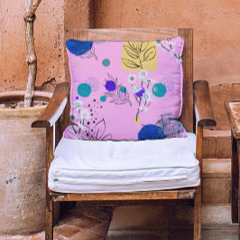 Cojín Decorativo Flores Verde azuladas de asbtracto amarillo azul m