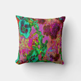 Cojín Decorativo Flores verde esmeralda psicodélica trippy